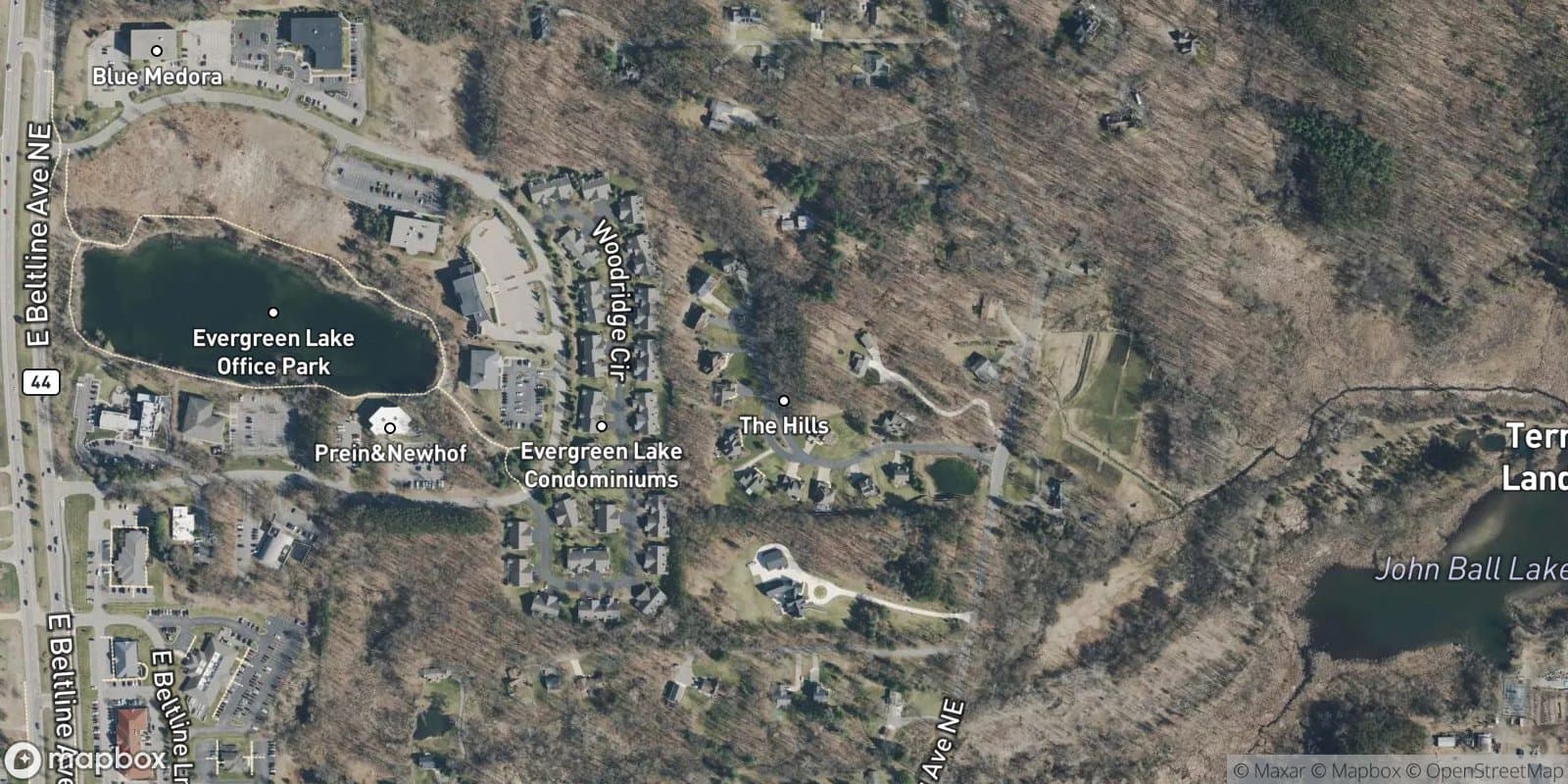 The Hills of Evergreen Lake — satellite view