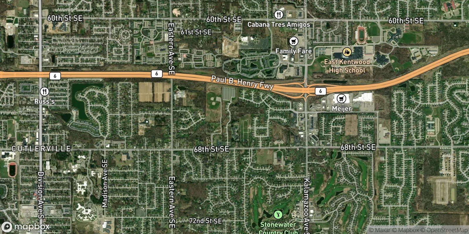 68th St & M-6 Fwy Area — satellite view