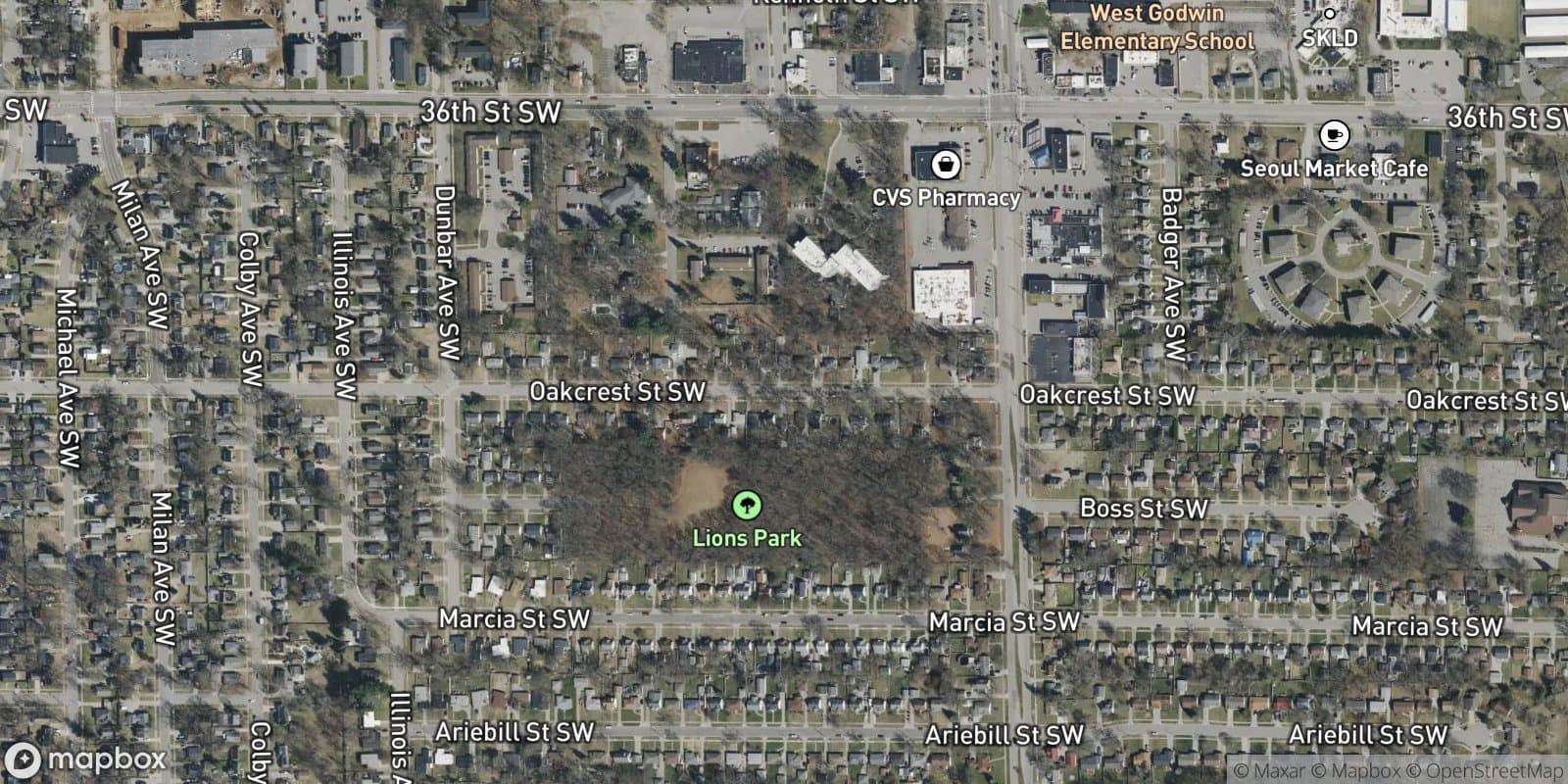Clyde Park Woods — satellite view